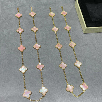 [Leaves]CLOVER 10 MOTIFS PINK MOP NECKLACE