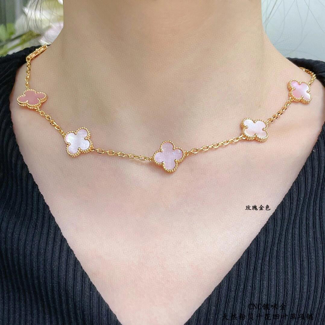 [Leaves]CLOVER 10 MOTIFS PINK MOP NECKLACE