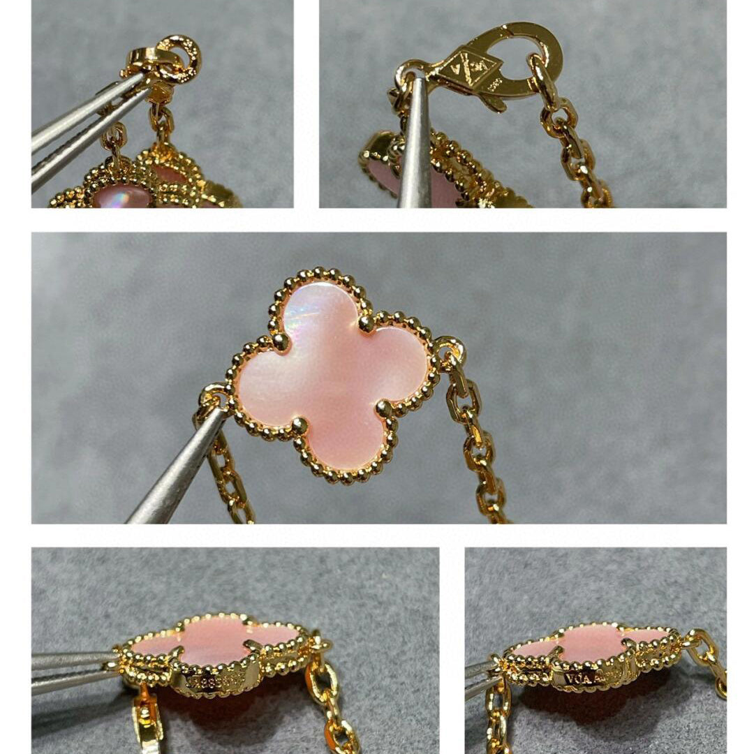 [Leaves]CLOVER 10 MOTIFS PINK MOP NECKLACE