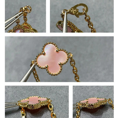 [Leaves]CLOVER 10 MOTIFS PINK MOP NECKLACE