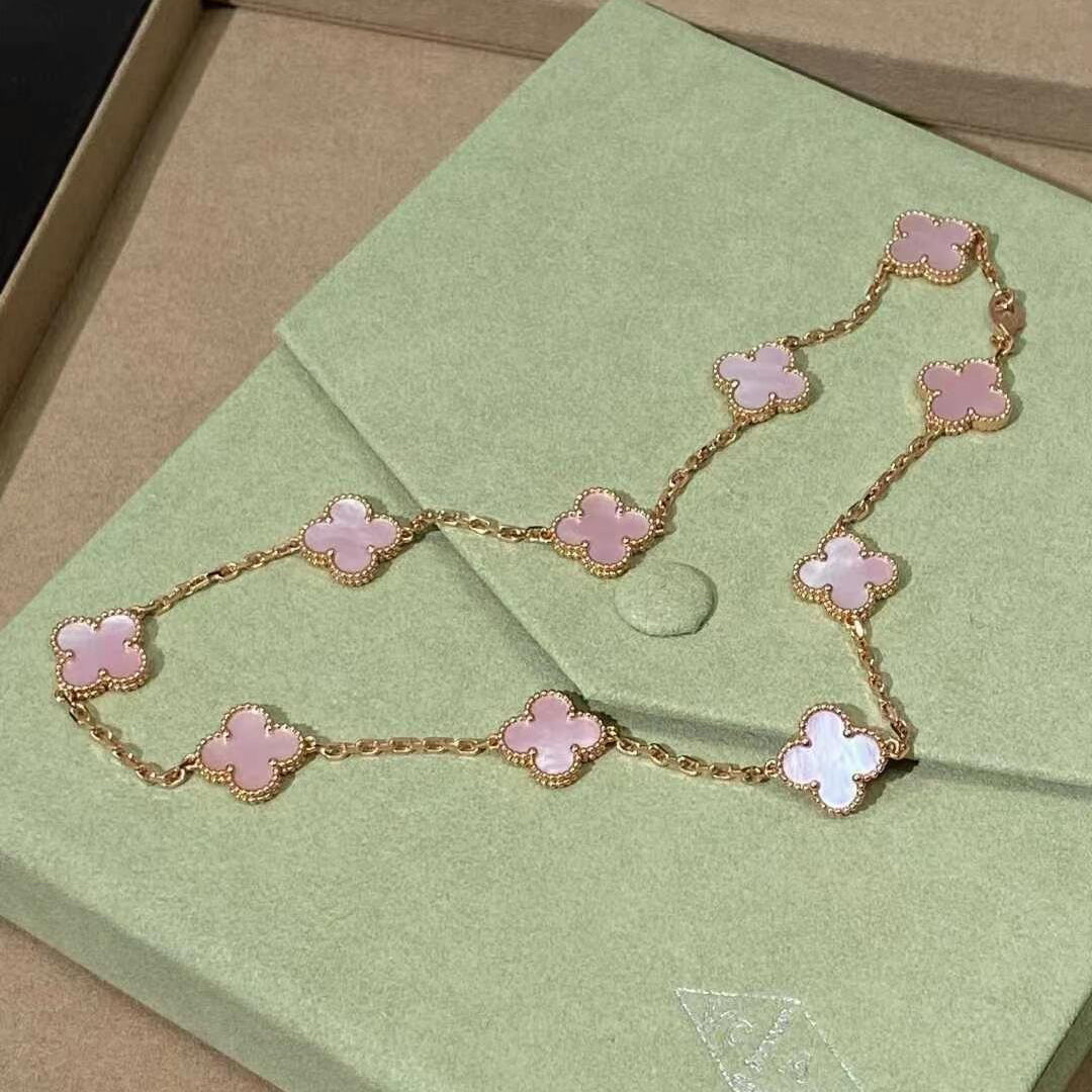 [Leaves]CLOVER 10 MOTIFS PINK MOP NECKLACE