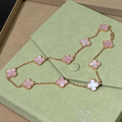 [Leaves]CLOVER 10 MOTIFS PINK MOP NECKLACE