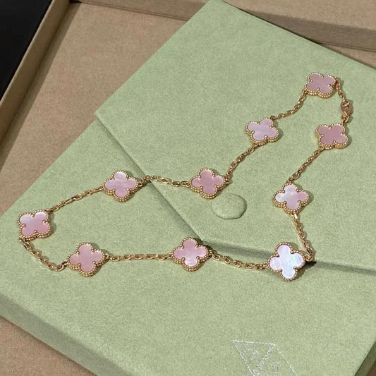 [Leaves]CLOVER 10 MOTIFS PINK MOP NECKLACE