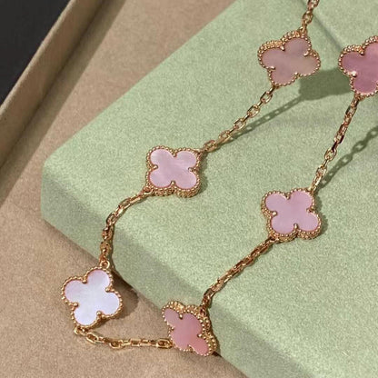 [Leaves]CLOVER 10 MOTIFS PINK MOP NECKLACE