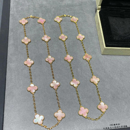 [Leaves]CLOVER 10 MOTIFS PINK MOP NECKLACE