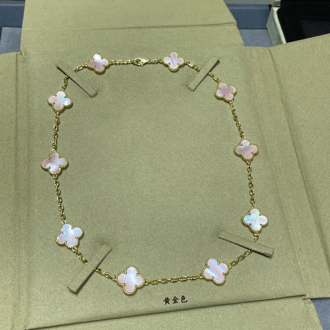[Leaves]CLOVER 10 MOTIFS PINK MOP NECKLACE