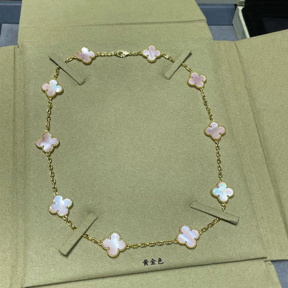 [Leaves]CLOVER 10 MOTIFS PINK MOP NECKLACE