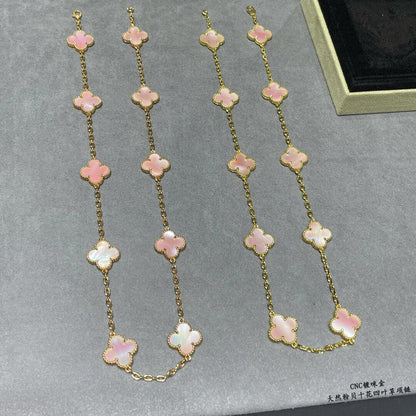 [Leaves]CLOVER 10 MOTIFS PINK MOP NECKLACE