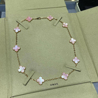 [Leaves]CLOVER 10 MOTIFS PINK MOP NECKLACE