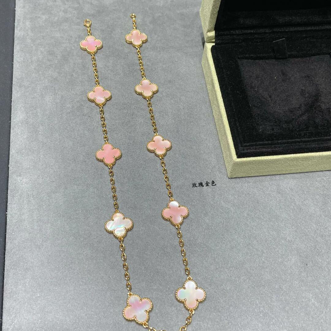 [Leaves]CLOVER 10 MOTIFS PINK MOP NECKLACE