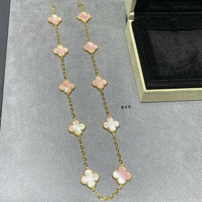 [Leaves]CLOVER 10 MOTIFS PINK MOP NECKLACE