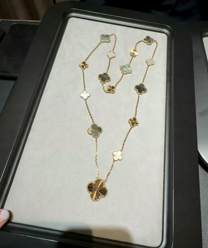 [Leaves]DETACHABLE 15-MOTIF CLOVER STATEMENT SET - GREY MOTHER-OF-PEARL & LASER