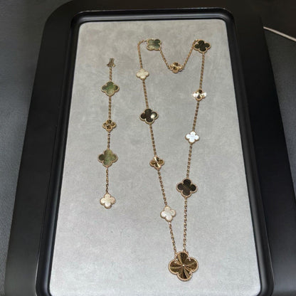 [Leaves]DETACHABLE 15-MOTIF CLOVER STATEMENT SET - GREY MOTHER-OF-PEARL & LASER