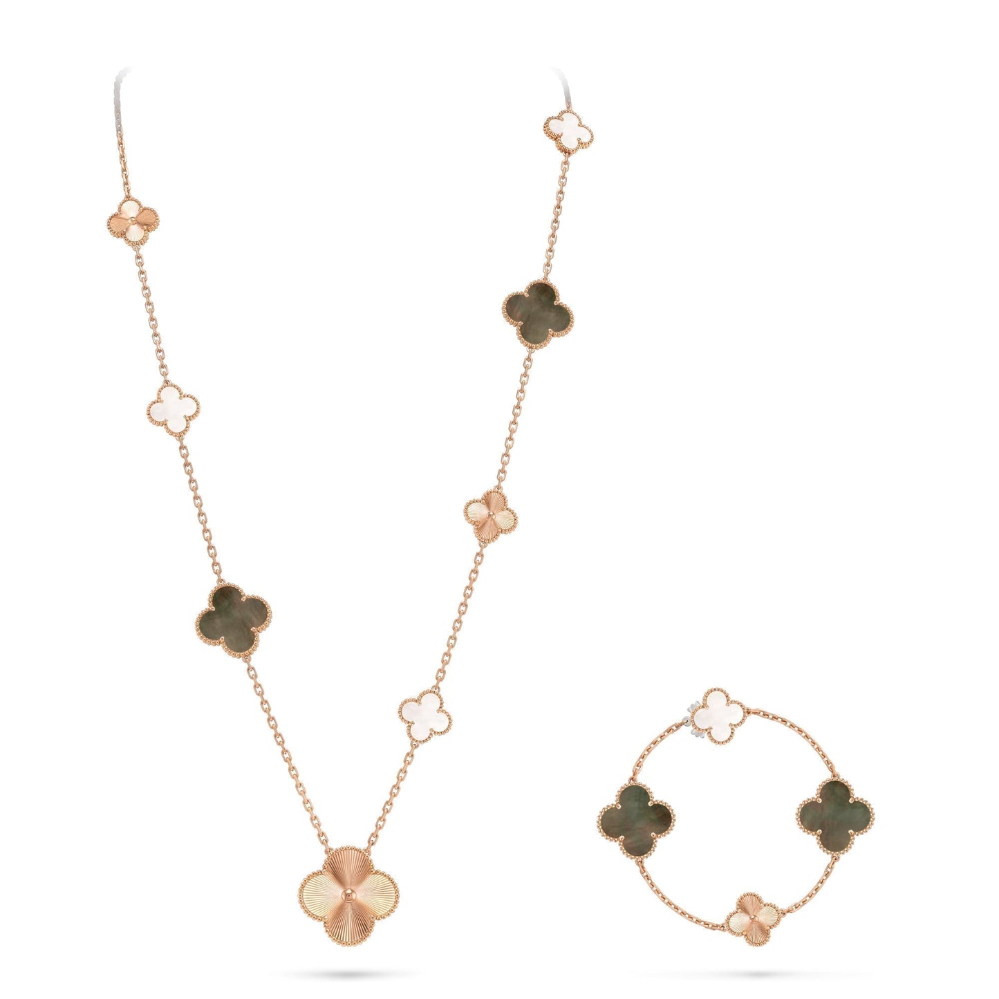 [Leaves]DETACHABLE 15-MOTIF CLOVER STATEMENT SET - GREY MOTHER-OF-PEARL & LASER