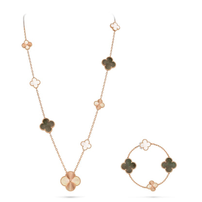 [Leaves]DETACHABLE 15-MOTIF CLOVER STATEMENT SET - GREY MOTHER-OF-PEARL & LASER