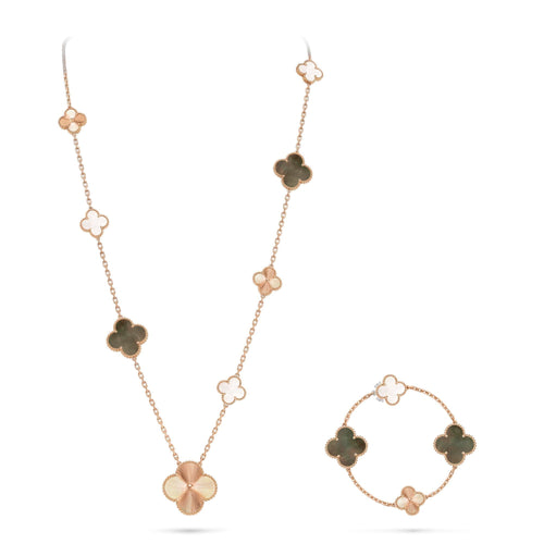 [Leaves]DETACHABLE 15-MOTIF CLOVER STATEMENT SET - GREY MOTHER-OF-PEARL & LASER