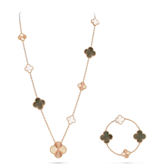 [Leaves]DETACHABLE 15-MOTIF CLOVER STATEMENT SET - GREY MOTHER-OF-PEARL & LASER