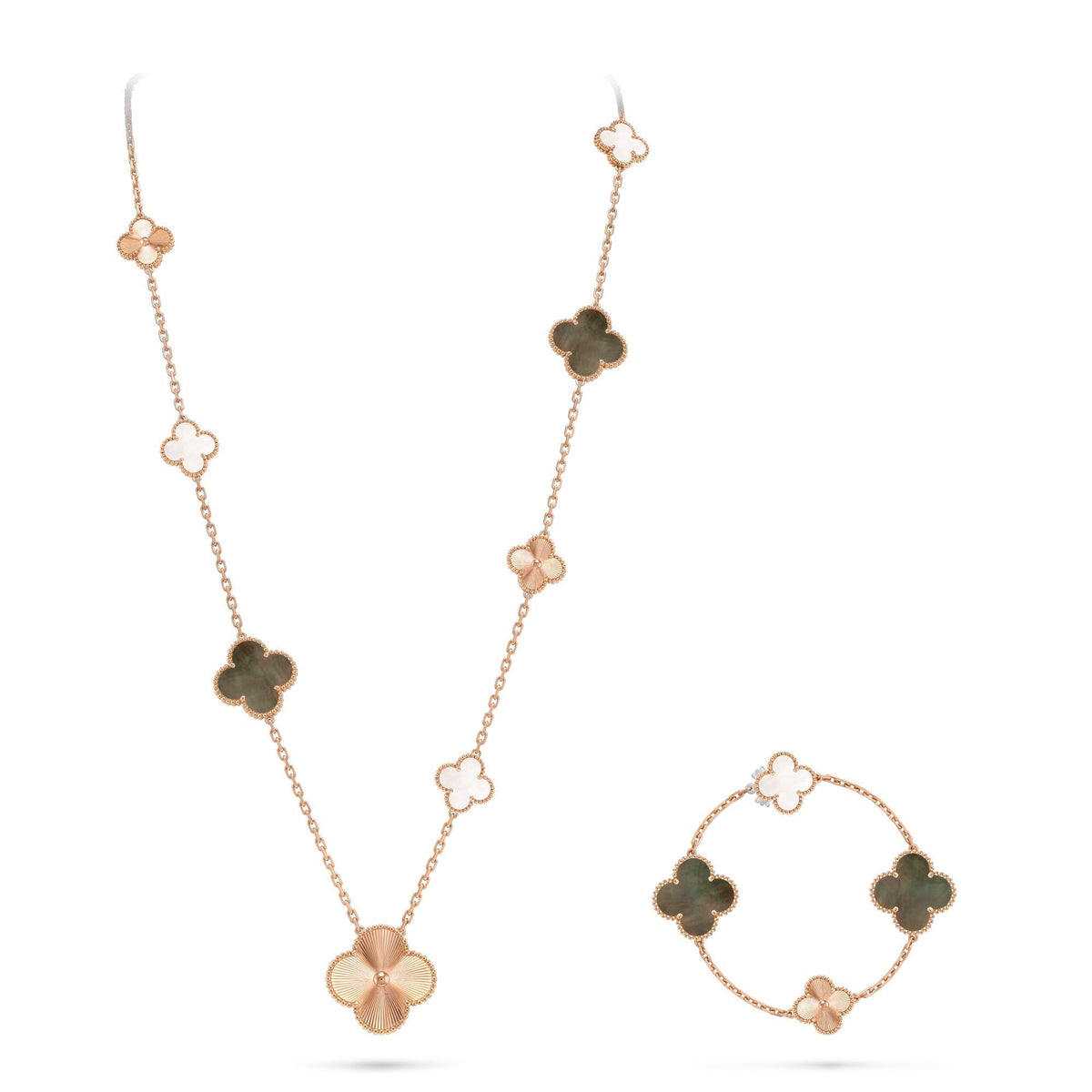 [Leaves]DETACHABLE CLOVER 15(11+4) FLOWER ROSE GOLD NECKLACE SET