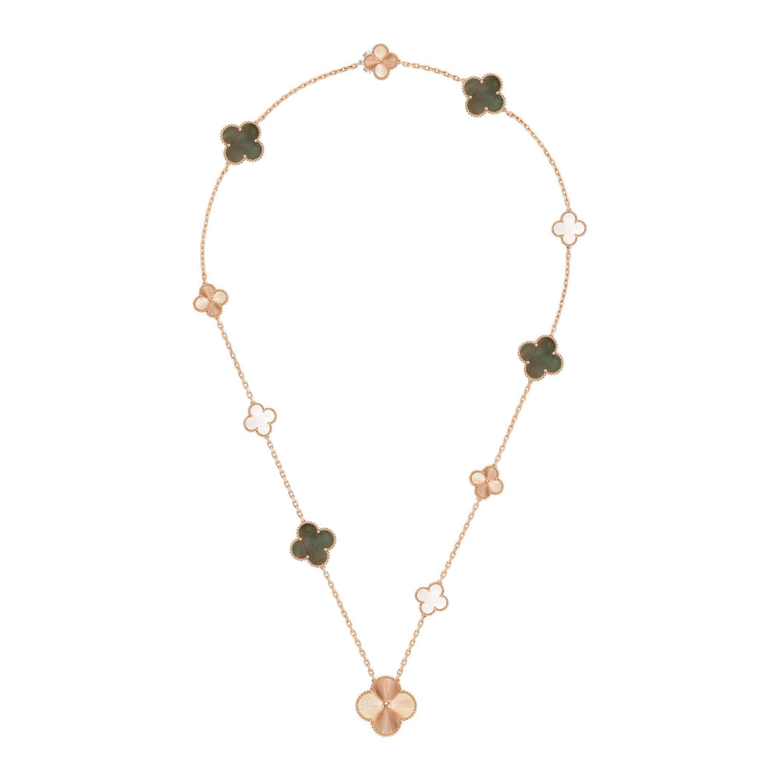 [Leaves]DETACHABLE CLOVER 15(11+4) FLOWER ROSE GOLD NECKLACE SET
