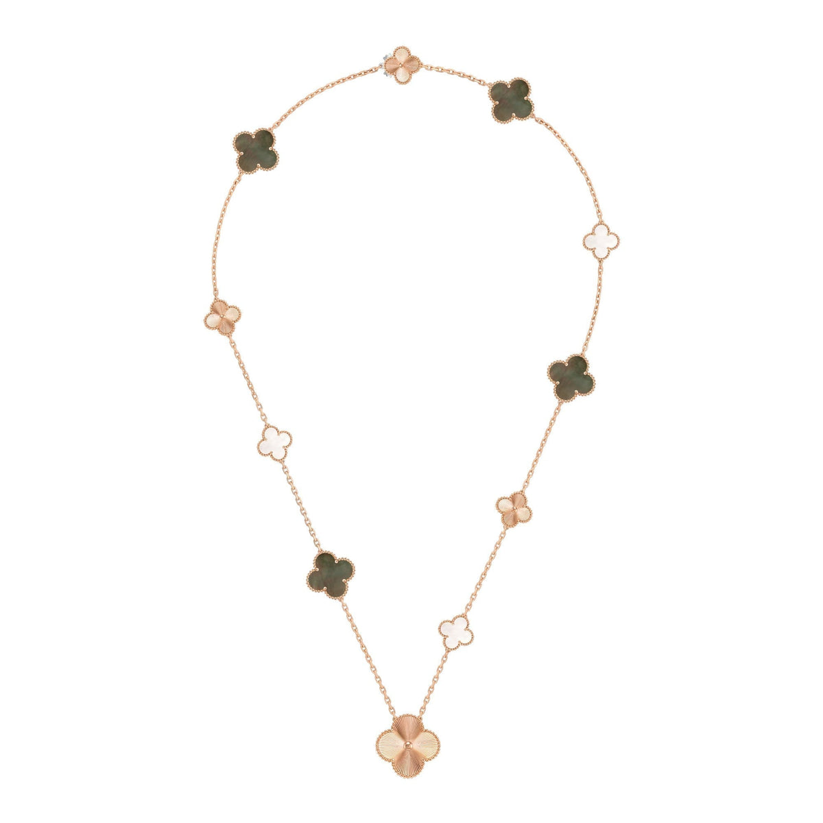 [Leaves]DETACHABLE CLOVER 15(11+4) FLOWER ROSE GOLD NECKLACE SET