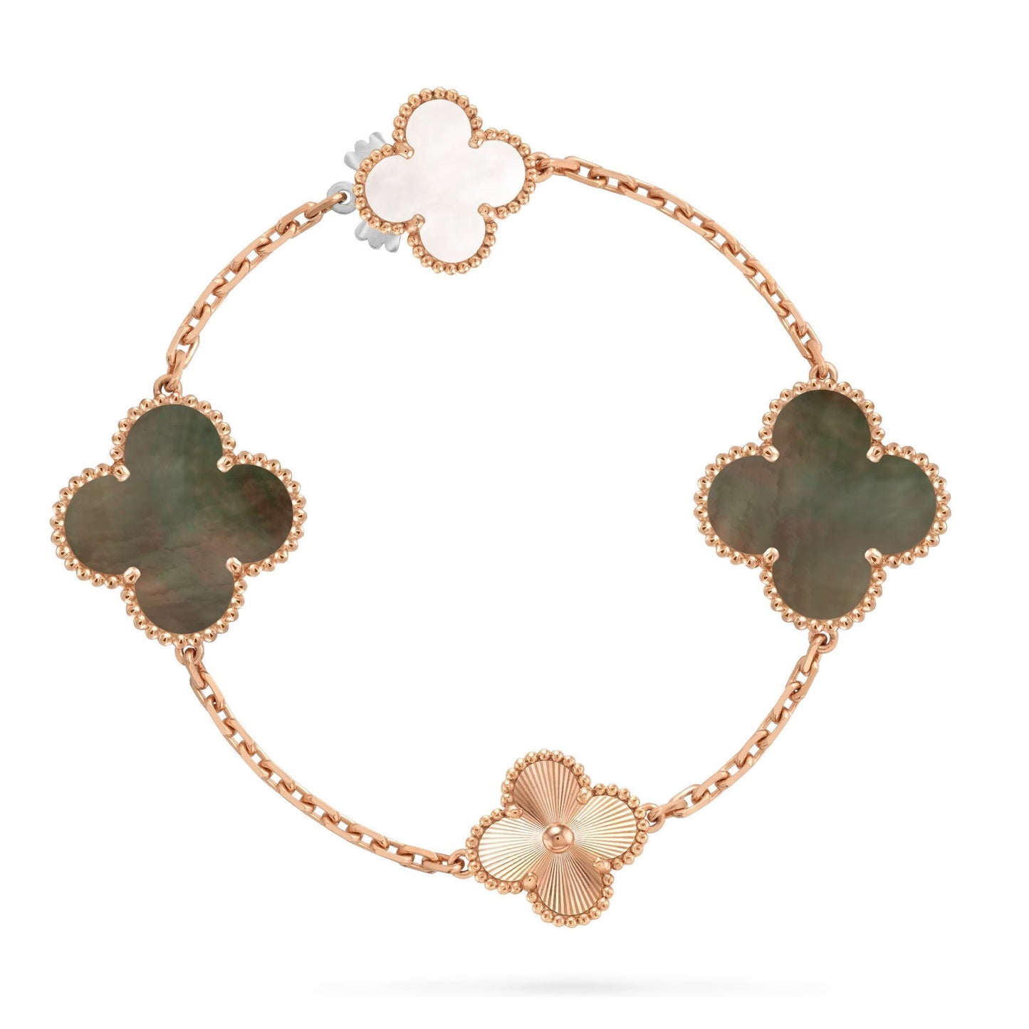 [Leaves]DETACHABLE 15-MOTIF CLOVER STATEMENT SET - GREY MOTHER-OF-PEARL & LASER