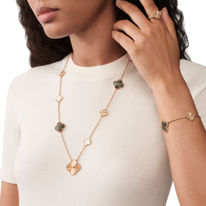 [Leaves]DETACHABLE 15-MOTIF CLOVER STATEMENT SET - GREY MOTHER-OF-PEARL & LASER
