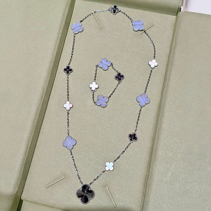 [Leaves]DETACHABLE 15-MOTIF CLOVER STATEMENT SET - PURPLE CHALCEDONY & LASER