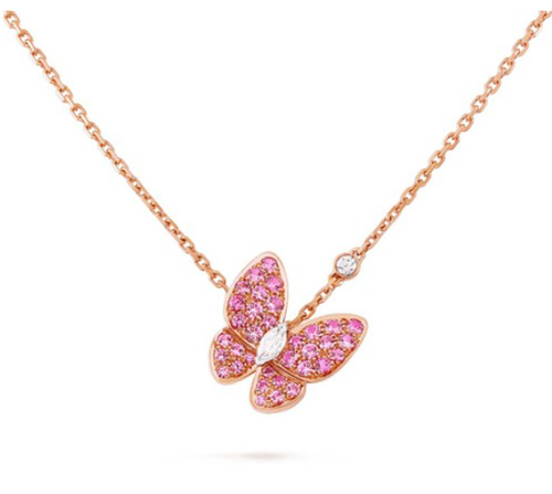 [Leaves]BUTTERFLY RED DIAMOND ROSE GOLD NECKLACE