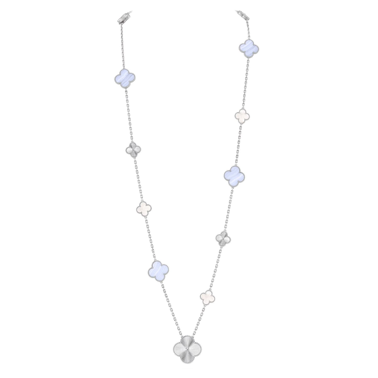 [Leaves]DETACHABLE 15-MOTIF CLOVER STATEMENT SET - PURPLE CHALCEDONY & LASER