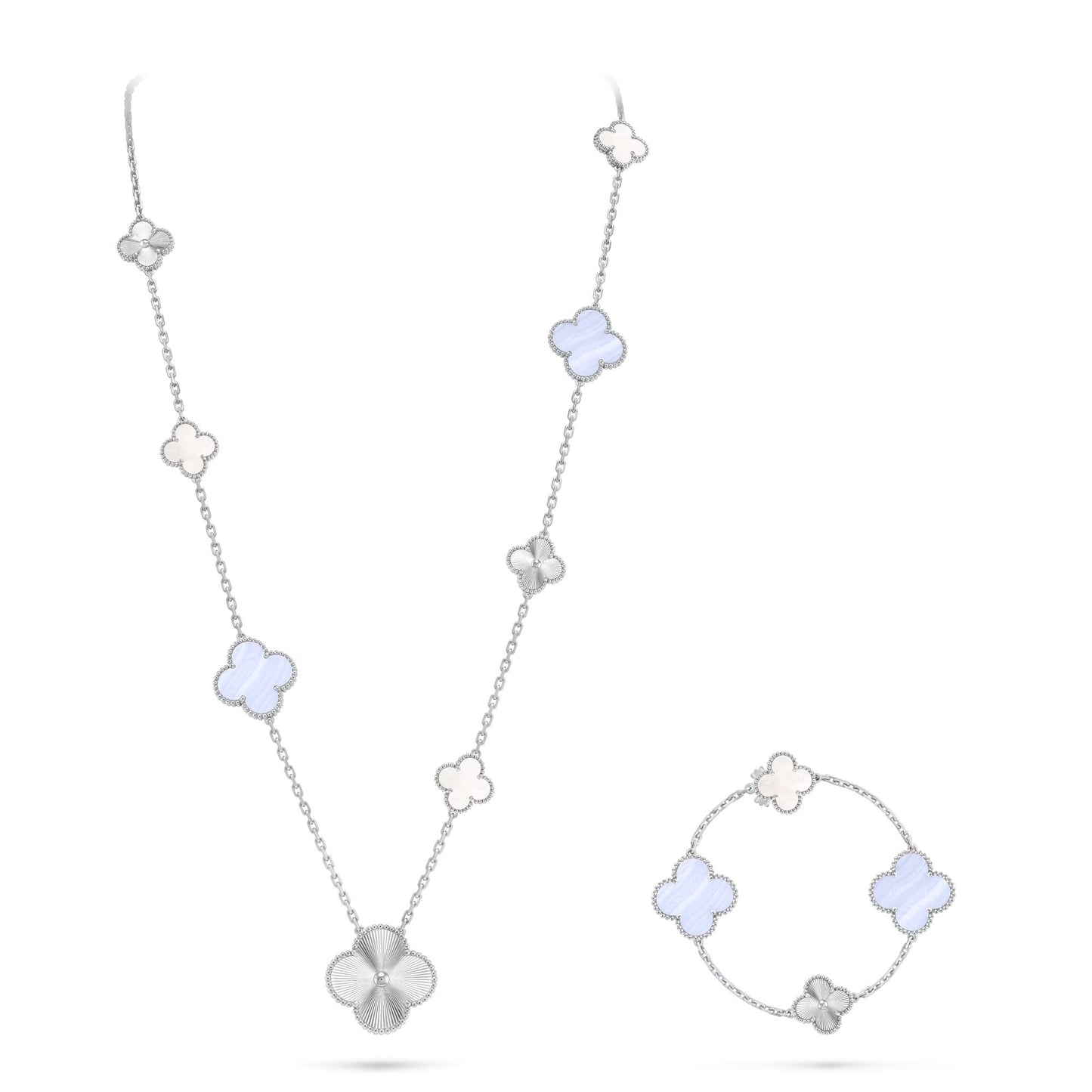[Leaves]DETACHABLE 15-MOTIF CLOVER STATEMENT SET - PURPLE CHALCEDONY & LASER