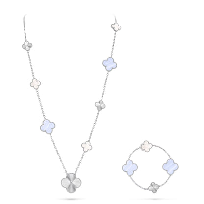 [Leaves]DETACHABLE 15-MOTIF CLOVER STATEMENT SET - PURPLE CHALCEDONY & LASER