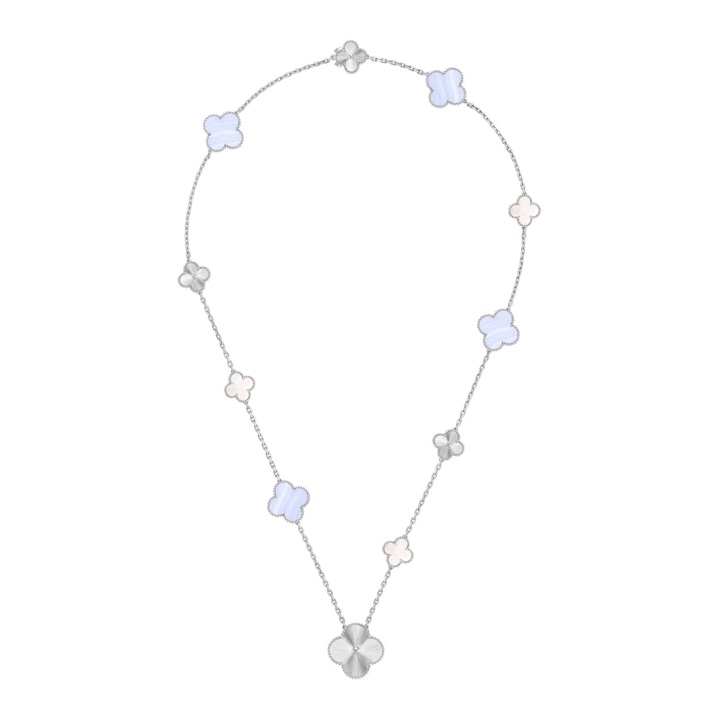 [Leaves]DETACHABLE 15-MOTIF CLOVER STATEMENT SET - PURPLE CHALCEDONY & LASER