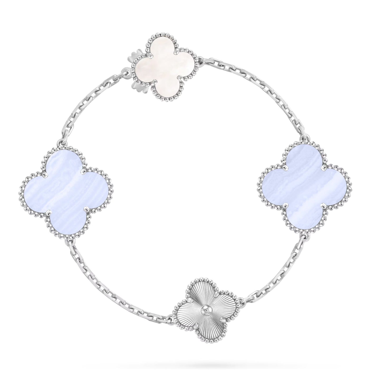 [Leaves]DETACHABLE 15-MOTIF CLOVER STATEMENT SET - PURPLE CHALCEDONY & LASER