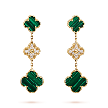 [Leaves]CLOVER EARRINGS GOLD MALACHITE DIAMOND 3 MOTIF