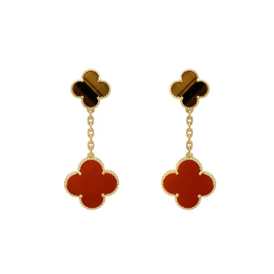 [Leaves]CLOVER  2 MOTIF  TIGER EYE CARNELIAN EARRINGS