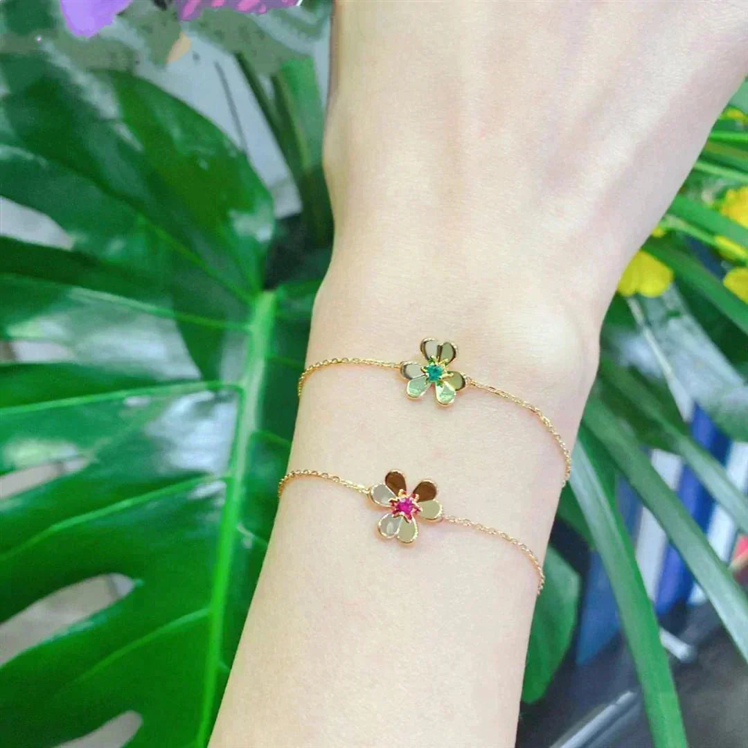 [Leaves]FRIVOLE GOLD FLOWER PINK MALACHITE BRACELET