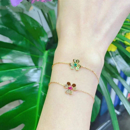 [Leaves]FRIVOLE GOLD FLOWER PINK MALACHITE BRACELET