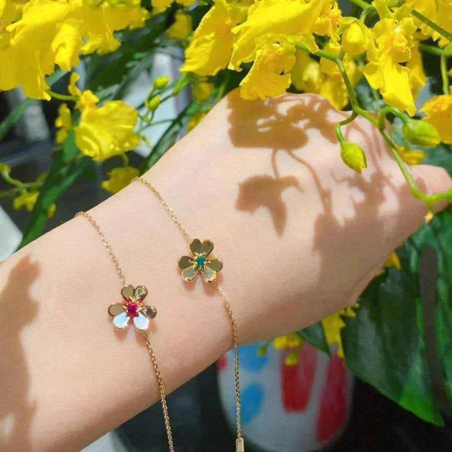 [Leaves]FRIVOLE GOLD FLOWER PINK MALACHITE BRACELET
