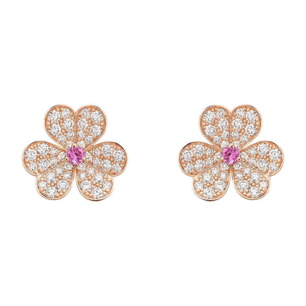 [Leaves]FRIVOLE PINK GOLD FLOWER DIAMOND EARRINGS