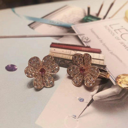 [Leaves]FRIVOLE PINK GOLD FLOWER DIAMOND EARRINGS