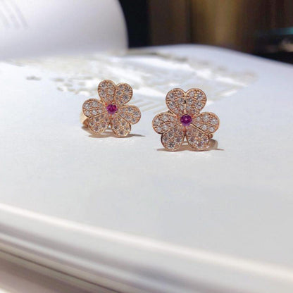 [Leaves]FRIVOLE PINK GOLD FLOWER DIAMOND EARRINGS