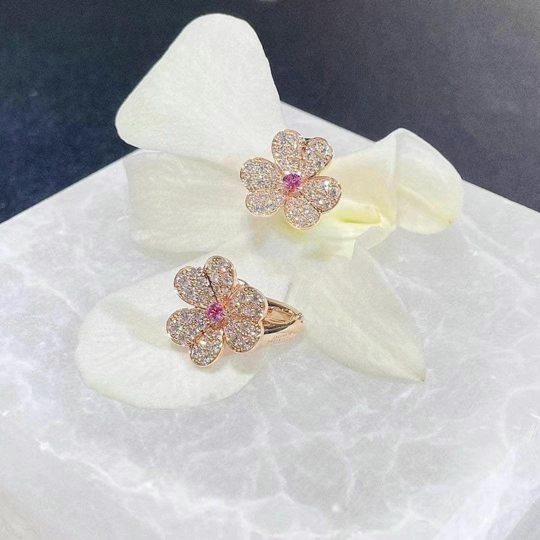 [Leaves]FRIVOLE PINK GOLD FLOWER DIAMOND EARRINGS