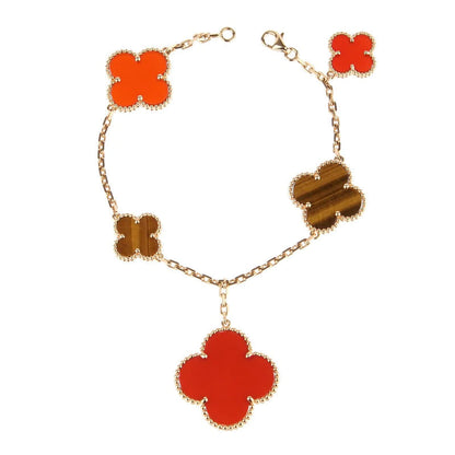 [Leaves]CLOVER BRACELET 5 MOTIFS CARNELIAN TIGER EYE