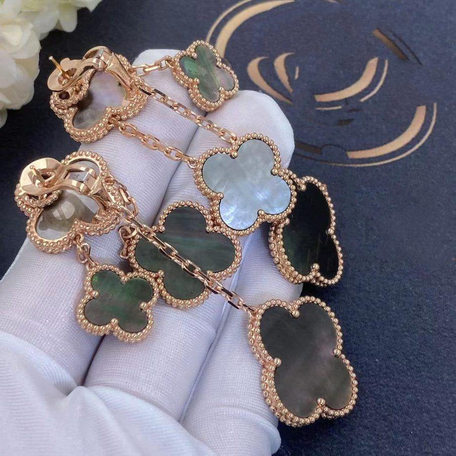 [Leaves]CLOVER EARRINGS DARK MOP 4 MOTIFS ROSE GOLD