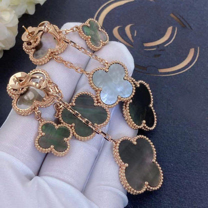[Leaves]CLOVER EARRINGS DARK MOP 4 MOTIFS ROSE GOLD