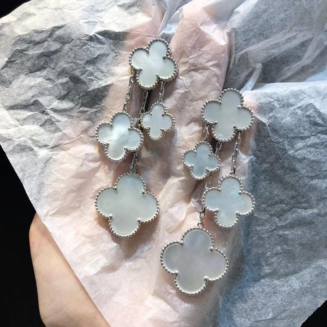 [Leaves]CLOVER EARRINGS WHITE MOP 4 MOTIFS SILVER