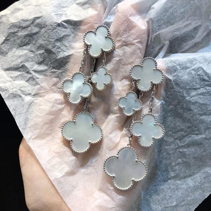 [Leaves]CLOVER EARRINGS WHITE MOP 4 MOTIFS SILVER