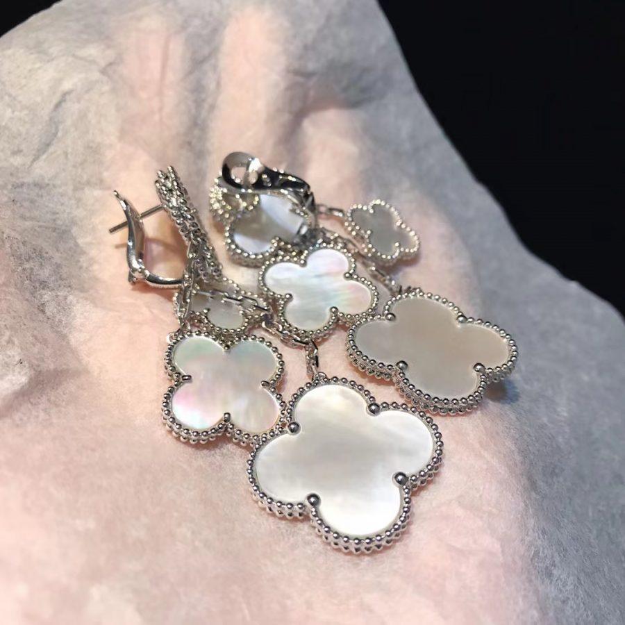 [Leaves]CLOVER EARRINGS WHITE MOP 4 MOTIFS SILVER