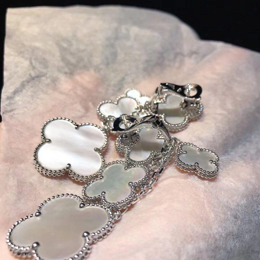 [Leaves]CLOVER EARRINGS WHITE MOP 4 MOTIFS SILVER
