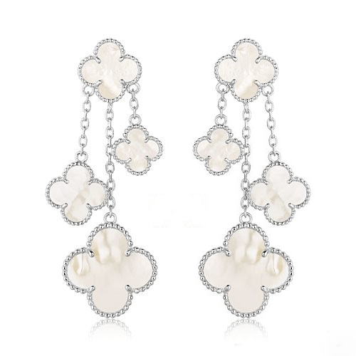 [Leaves]CLOVER EARRINGS WHITE MOP 4 MOTIFS SILVER